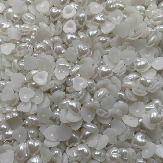 White Pearl Hearts, Flat Back 8mm